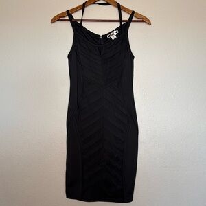 Elegant Black Grunge Goth Bodycon Halter Spaghetti Strap Dress small mob wife